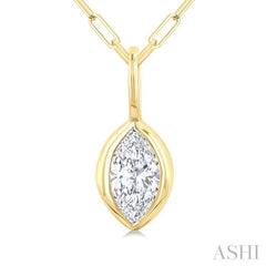 1/5 Ctw Marquise Cut Bezel Set Diamond Fashion Pendant With Paperclip Chain in 10K Yellow Gold