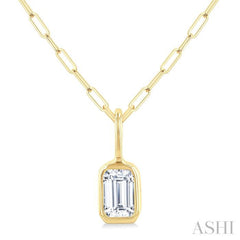 1/5 Ctw Emerald Cut Bezel Set Diamond Fashion Pendant With Paperclip Chain in 10K Yellow Gold