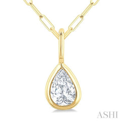 1/5 Ctw Pear Cut Bezel Set Diamond Fashion Pendant With Paperclip Chain in 10K Yellow Gold