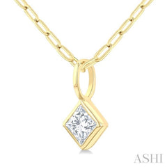 1/5 Ctw Princess Cut Bezel Set Diamond Fashion Pendant with Paperclip Chain in 10K Yellow Gold
