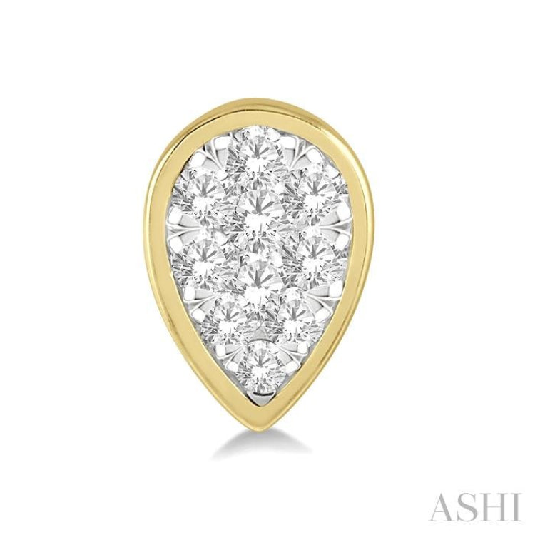 1/3 Ctw Pear Shape Lovebright Round Cut Diamond Bezel Stud Earring in 14K Yellow and White Gold