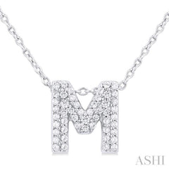 1/6 Ctw Bubble Accent Initial 'M' Round Cut Diamond Fashion Pendant With Chain in 10K White Gold