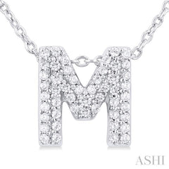 1/6 Ctw Bubble Accent Initial 'M' Round Cut Diamond Fashion Pendant With Chain in 10K White Gold
