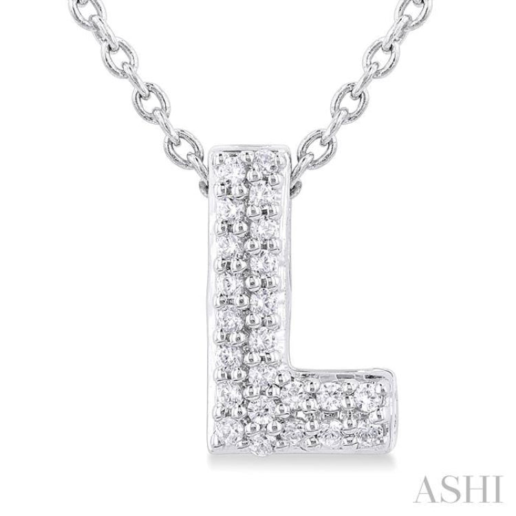 1/20 Ctw Initial 'L' Round Cut Diamond Fashion Pendant With Chain in 10K White Gold