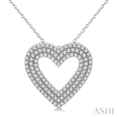3/8 Ctw Heart Shape Triple Row Round Cut Diamond Fashion Pendant With Chain in 10K White Gold