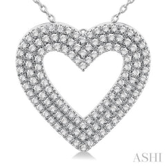 3/8 Ctw Heart Shape Triple Row Round Cut Diamond Fashion Pendant With Chain in 10K White Gold