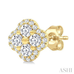 1/2 Ctw Clover Round Cut Diamond Fashion Earrings in 14K Yellow Gold