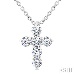 1/4 Ctw Round Cut Diamond Christian Cross 6-Stone Fashion Pendant With Chain in 14K White Gold