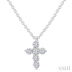 1/6 Ctw Round Cut Diamond Christian Cross 6-Stone Fashion Pendant With Chain in 14K White Gold