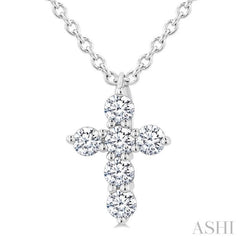 1/6 Ctw Round Cut Diamond Christian Cross 6-Stone Fashion Pendant With Chain in 14K White Gold