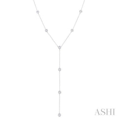 1 Ctw Bezel Set Round Cut Diamond Y-Shape Lariat Station Necklace in 14K White Gold