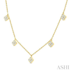 5/8 Ctw Clover Round Cut Diamond Station Necklace in 14K Yellow Gold