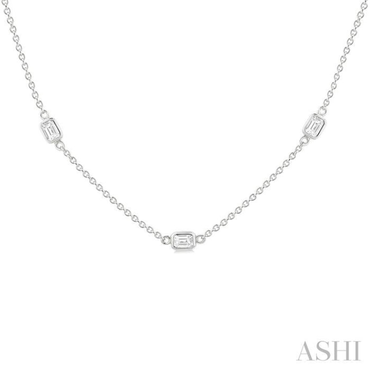 1 1/2 Ctw Emerald Cut Diamond Station Necklace in 14K White Gold
