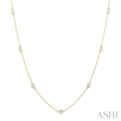 1 Ctw Bezel Set Oval Cut Diamond Station Necklace in 14K Yellow Gold