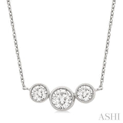 1 Ctw Past, Present & Future 3-Stone Bezel Set Round Cut Diamond Necklace in 14K White Gold