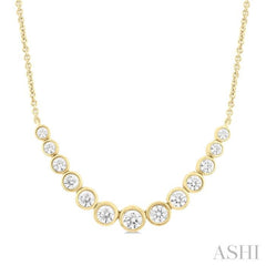 1 Ctw Graduated Bezel Set Round Cut Diamond Smile Necklace in 14K Yellow Gold
