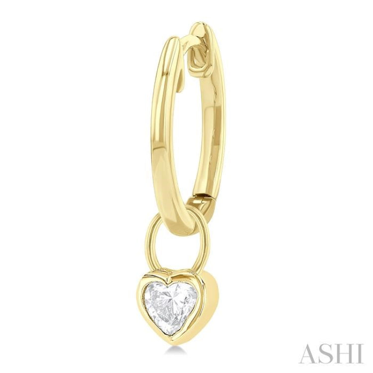 1/3 Ctw Bezel Set Heart Cut Diamond Huggie Earrings in 14K Yellow Gold