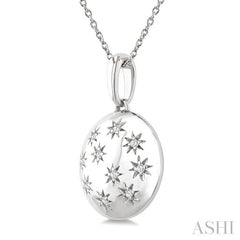 1/10 Ctw Bold Star Engraved Puffed Round Single Cut Diamond Pendant With Chain in Sterling Silver