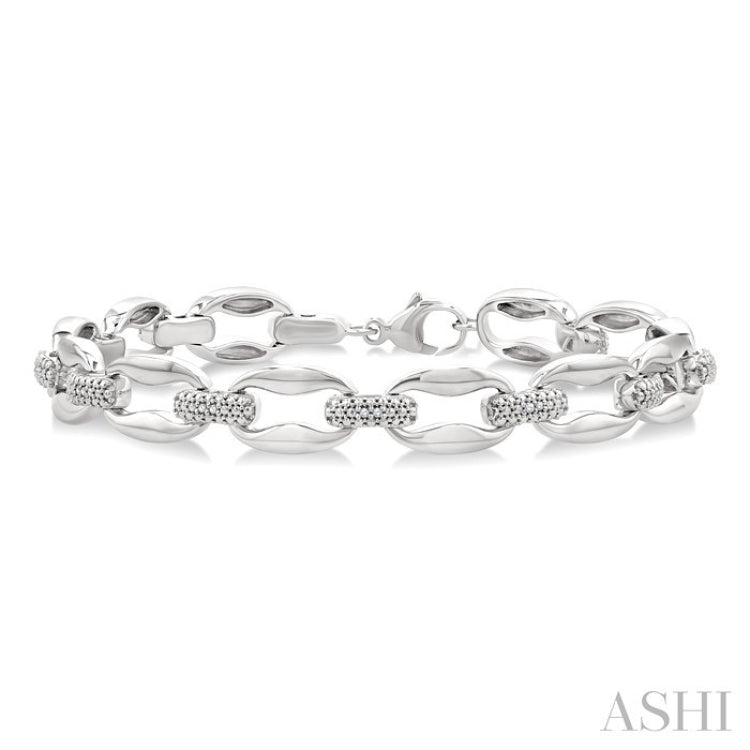 1/10 Ctw Oval Shape D-Link Round Cut Diamond Bracelet in Sterling Silver