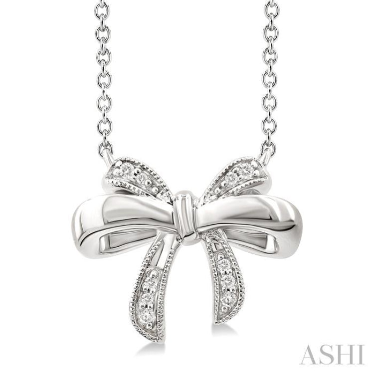 1/20 Ctw Bow Single Cut Diamond Fashion Pendant With Chain in Sterling Silver