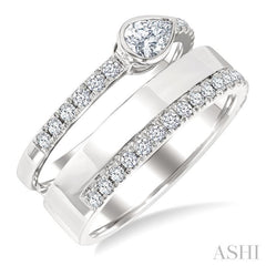 3/4 Ctw Split Twin Row Bezel Set Pear and Round Cut Diamond Fashion Ring in 14K White Gold